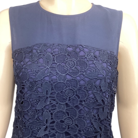 Anthropologie Greylin Navy Lace‎ Chiffon Sleeveless top SMALL Ostrich Feathers - Picture 6 of 10